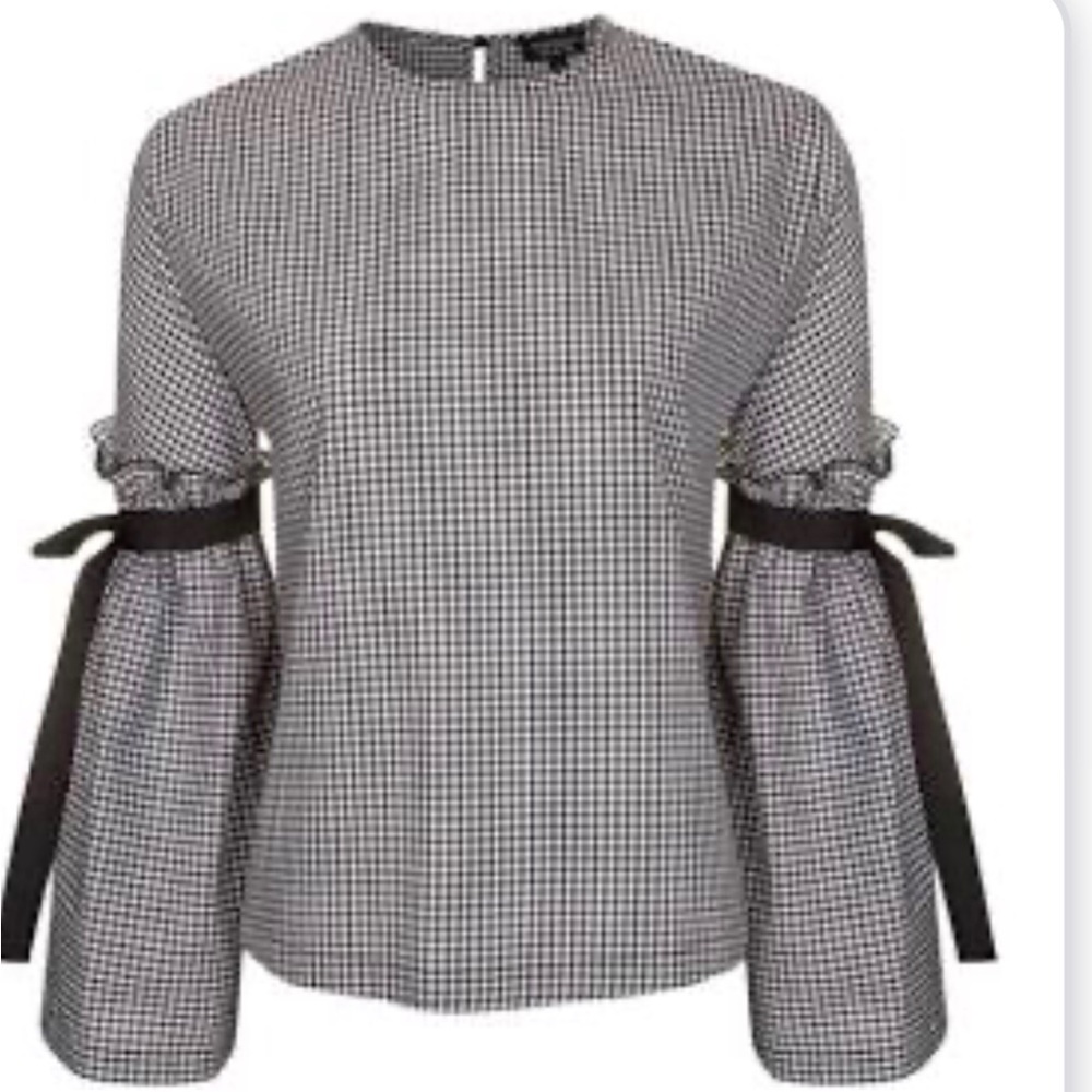 Ontwelfth checkered blouse with ties at sleeves sz large black & white